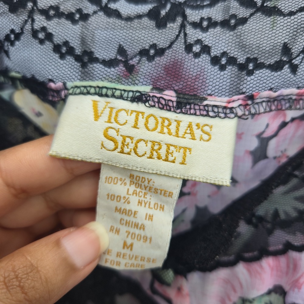 VTG Victoria's Secret Top Medium Cami Camisole Lace Abstract Floral Crop - Picture 2 of 6